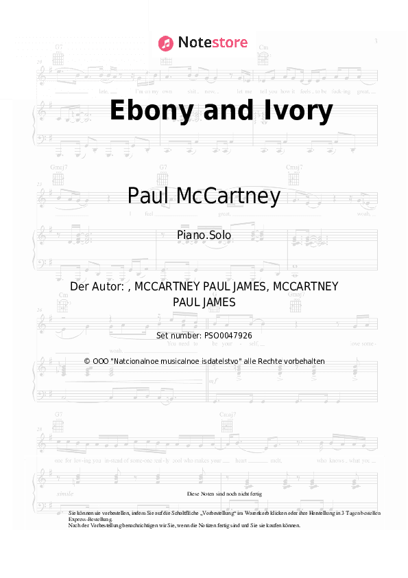 Noten Paul McCartney, Stevie Wonder - Ebony and Ivory - Klavier.Solo