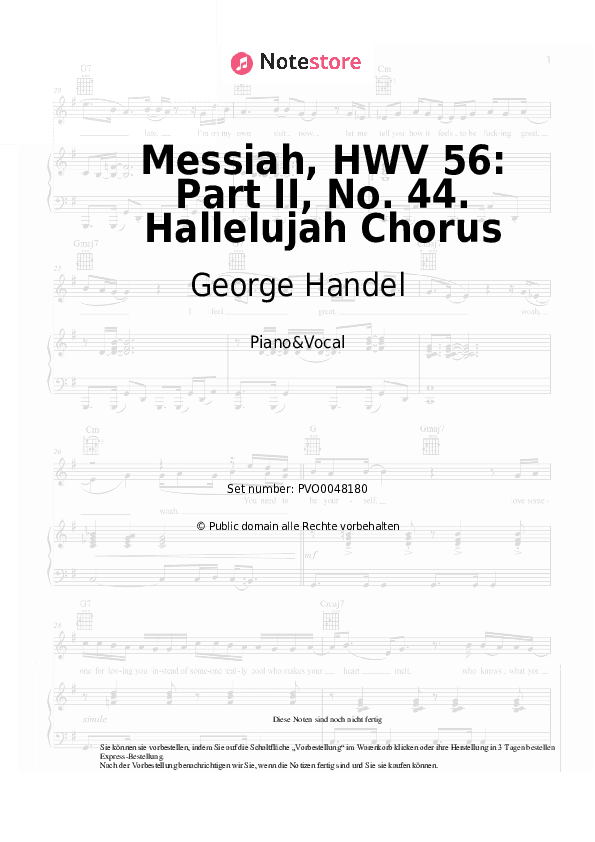 Noten mit Gesang George Handel - Messiah, HWV 56: Part II, No. 44. Hallelujah Chorus - Klavier&Gesang