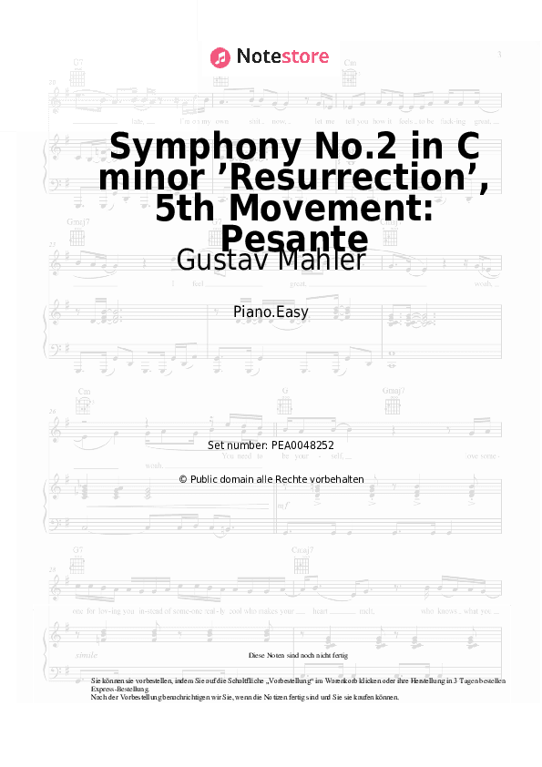 Einfache Noten Gustav Mahler - Symphony No.2 in C minor ’Resurrection’, 5th Movement: Pesante - Klavier.Einfach