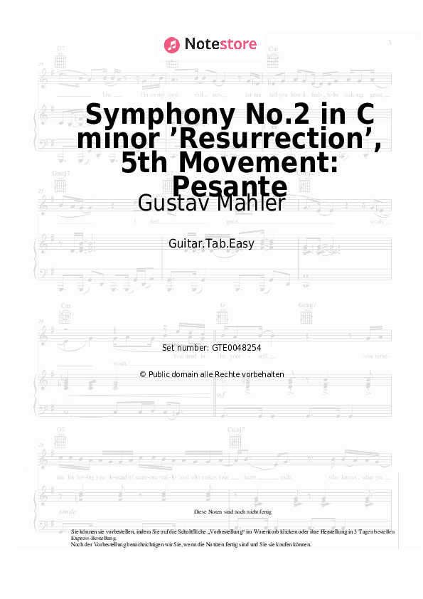 Einfache Tabs Gustav Mahler - Symphony No.2 in C minor ’Resurrection’, 5th Movement: Pesante - Gitarre.Tabs.Easy