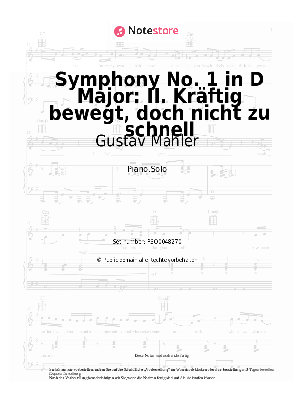 Noten Gustav Mahler - Symphony No. 1 in D Major: II. Kräftig bewegt, doch nicht zu schnell - Klavier.Solo