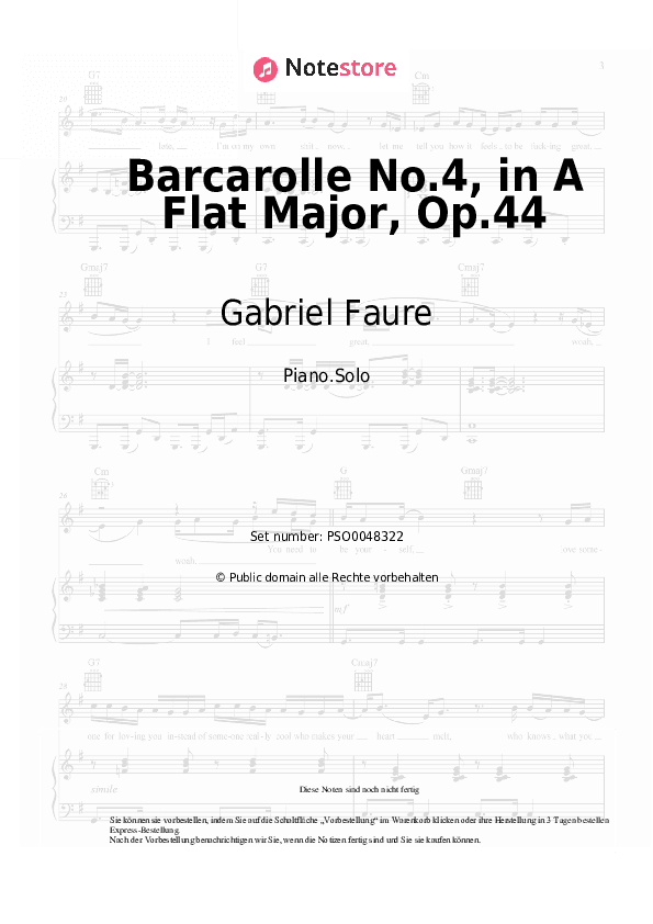 Noten Gabriel Faure - Barcarolle No.4, in A Flat Major, Op.44 - Klavier.Solo