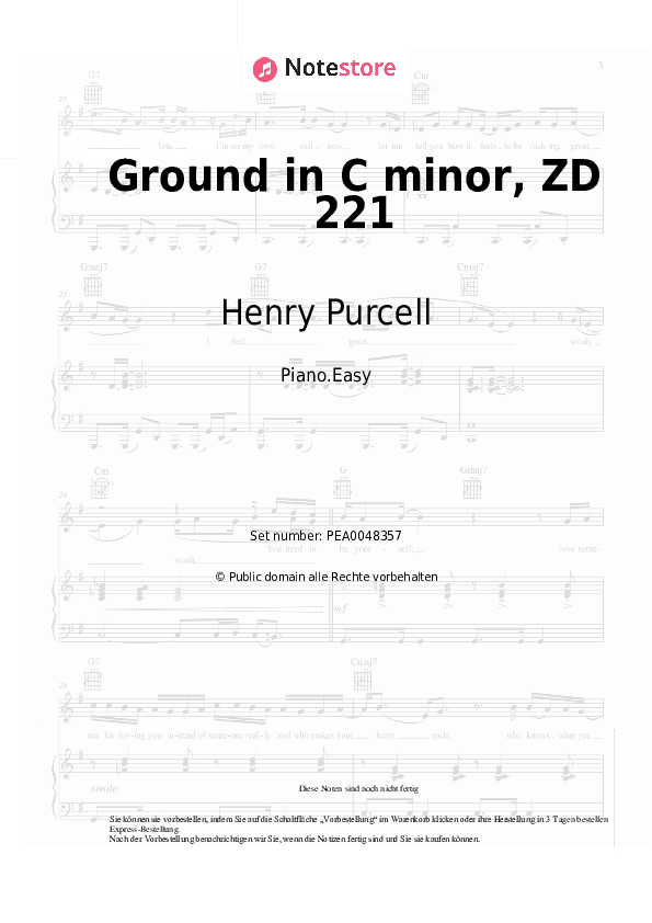Einfache Noten Henry Purcell - Ground in C minor, ZD 221 - Klavier.Einfach
