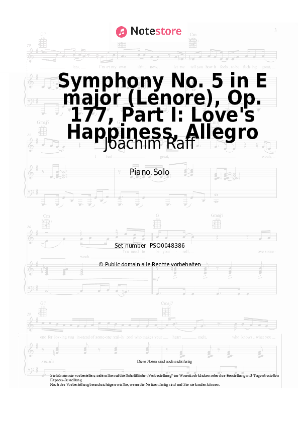 Noten Joachim Raff - Symphony No. 5 in E major (Lenore), Op. 177, Part I: Love's Happiness, Allegro - Klavier.Solo