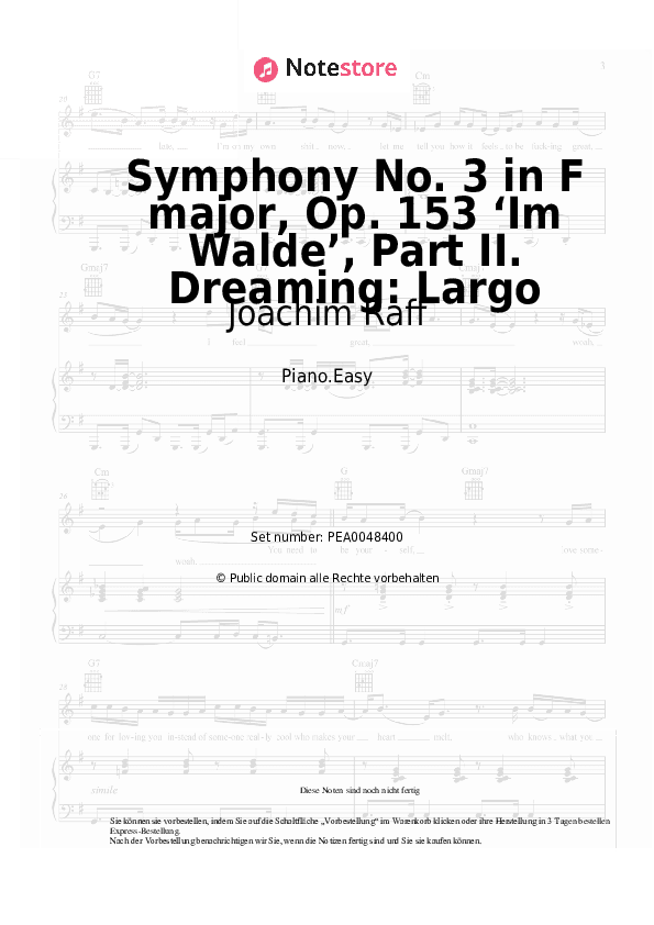 Einfache Noten Joachim Raff - Symphony No. 3 in F major, Op. 153 ‘Im Walde’, Part II. Dreaming: Largo - Klavier.Einfach
