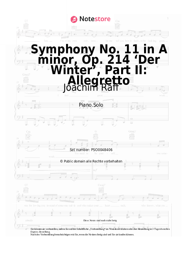 Noten Joachim Raff - Symphony No. 11 in A minor, Op. 214 ‘Der Winter’, Part II: Allegretto - Klavier.Solo