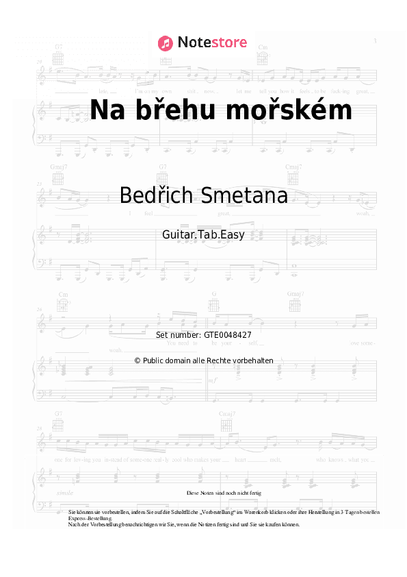 Einfache Tabs Bedřich Smetana - Na břehu mořském - Gitarre.Tabs.Easy