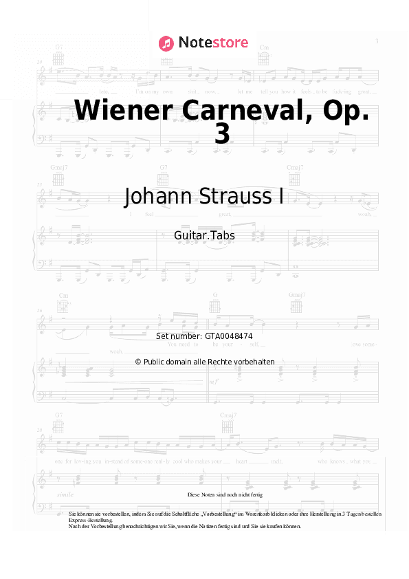 Tabs Johann Strauss I - Wiener Carneval, Op. 3 - Gitarre.Tabs