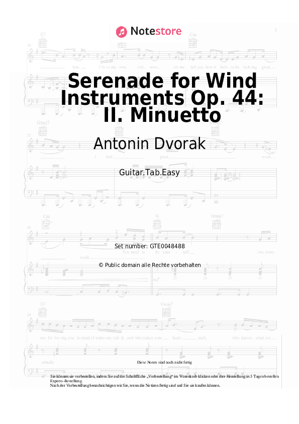 Einfache Tabs Antonin Dvorak - Serenade for Wind Instruments Op. 44: II. Minuetto - Gitarre.Tabs.Easy