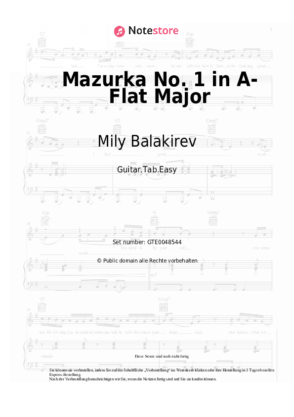 Einfache Tabs Mily Balakirev - Mazurka No. 1 in A-Flat Major - Gitarre.Tabs.Easy