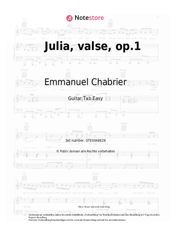Einfache Tabs Emmanuel Chabrier - Julia, valse, op.1 - Gitarre.Tabs.Easy