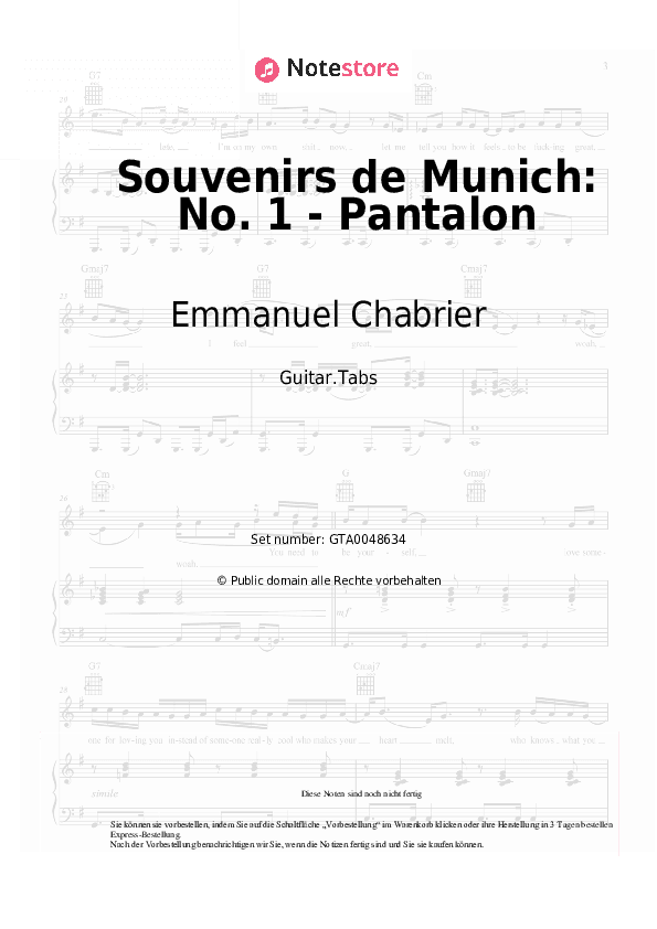 Tabs Emmanuel Chabrier - Souvenirs de Munich, D 57: No. 1 - Pantalon - Gitarre.Tabs