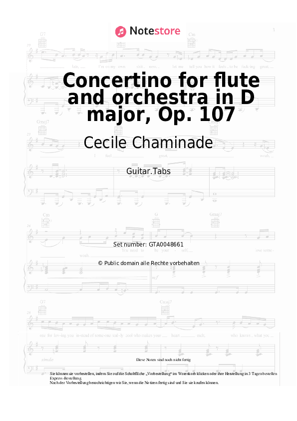 Tabs Cecile Chaminade - Concertino for flute and orchestra in D major, Op. 107 - Gitarre.Tabs