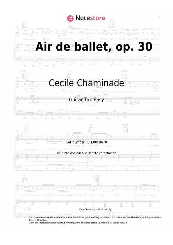 Einfache Tabs Cecile Chaminade - Air de ballet, op. 30 - Gitarre.Tabs.Easy