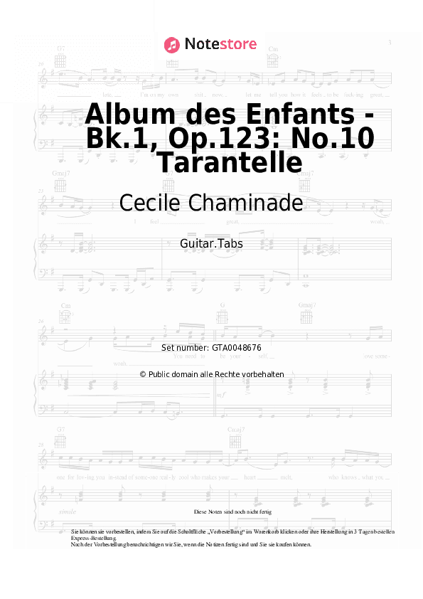 Tabs Cecile Chaminade - Album des Enfants - Bk.1, Op.123: No.10 Tarantelle - Gitarre.Tabs