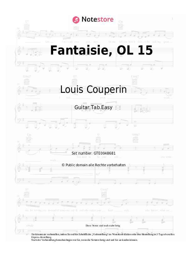 Einfache Tabs Louis Couperin - Fantaisie, OL 15 - Gitarre.Tabs.Easy