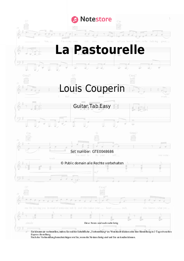 Einfache Tabs Louis Couperin - La Pastourelle - Gitarre.Tabs.Easy