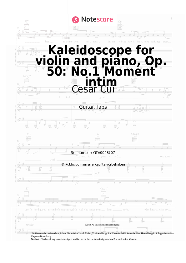 Tabs Cesar Cui - Kaleidoscope for violin and piano, Op. 50: No.1 Moment intim - Gitarre.Tabs
