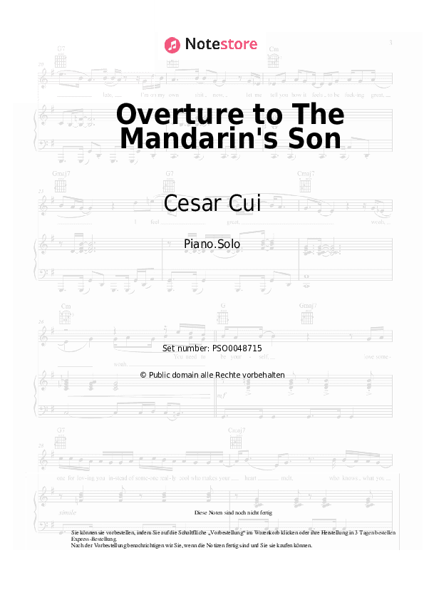 Noten Cesar Cui - Overture to The Mandarin's Son - Klavier.Solo