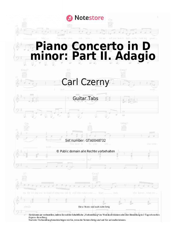 Tabs Carl Czerny - Piano Concerto in D minor: Part II. Adagio - Gitarre.Tabs