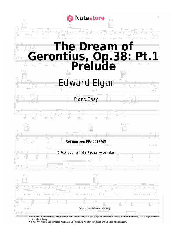 Einfache Noten Edward Elgar - The Dream of Gerontius, Op.38: Pt.1 Prelude - Klavier.Einfach