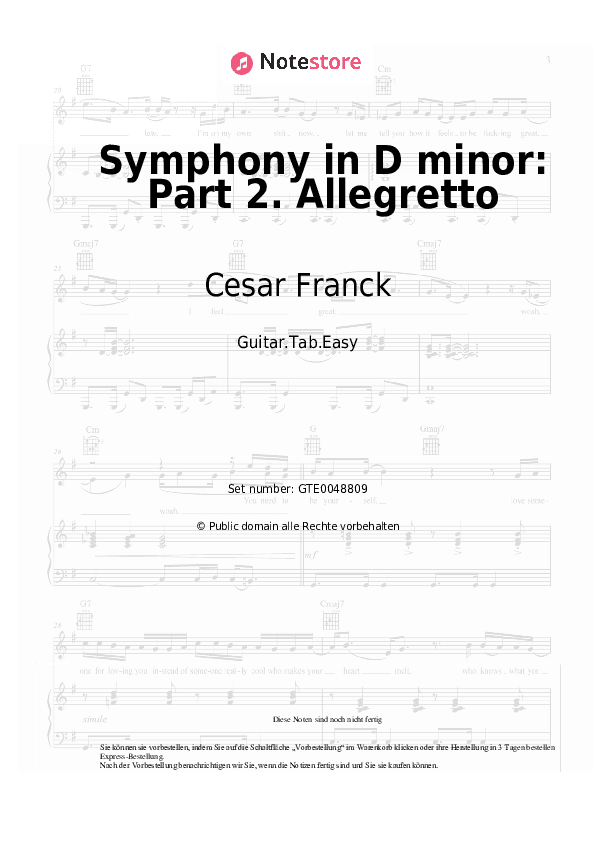 Einfache Tabs Cesar Franck - Symphony in D minor: Part 2. Allegretto - Gitarre.Tabs.Easy