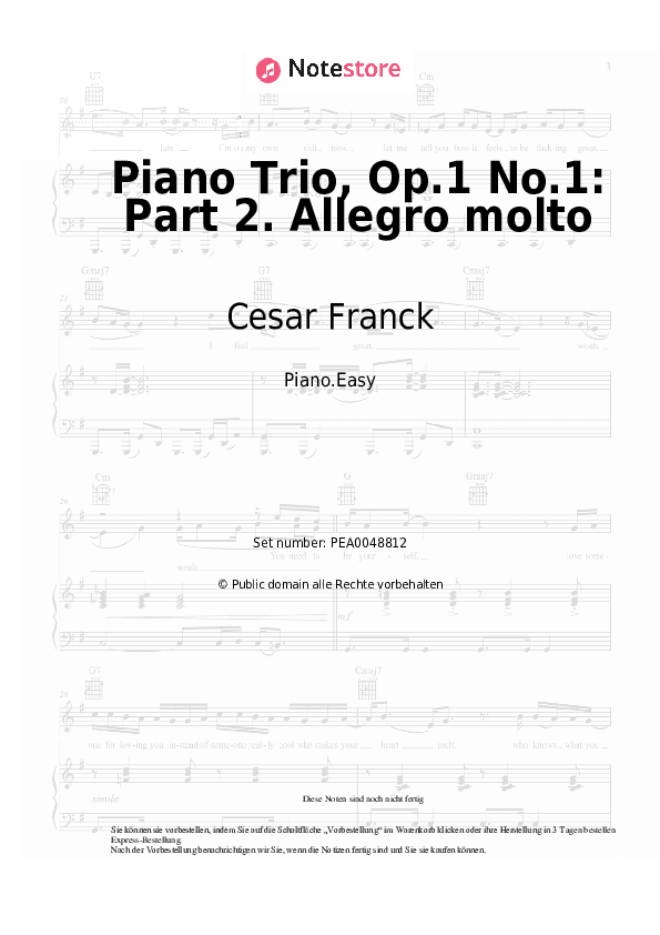 Einfache Noten Cesar Franck - Piano Trio, Op.1 No.1: Part 2. Allegro molto - Klavier.Einfach
