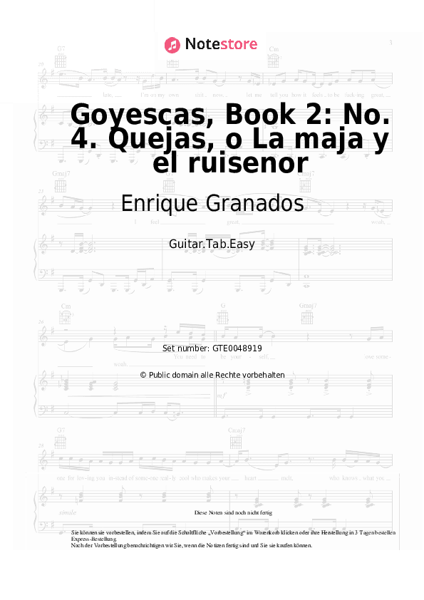 Einfache Tabs Enrique Granados - Goyescas, Book 2: No. 4. Quejas, o La maja y el ruisenor - Gitarre.Tabs.Easy