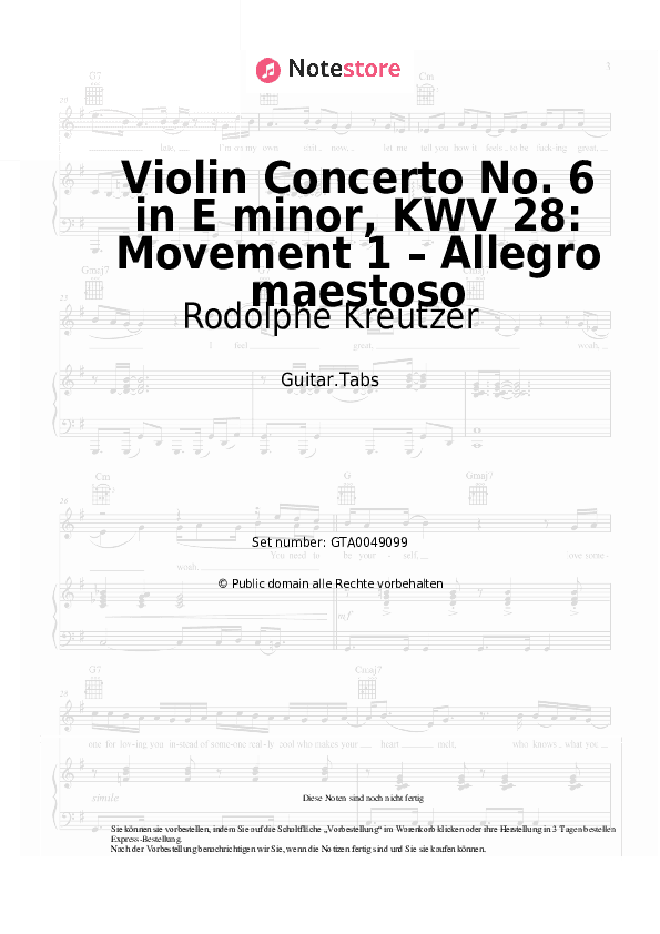 Tabs Rodolphe Kreutzer - Violin Concerto No. 6 in E minor, KWV 28: Movement 1 – Allegro maestoso - Gitarre.Tabs
