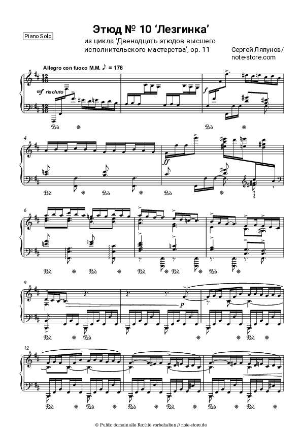 Noten Sergei Lyapunov - Transcendental etude op. 11: No.10 Lezghinka - Klavier.Solo