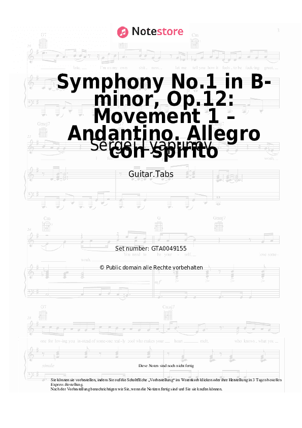 Tabs Sergei Lyapunov - Symphony No.1 in B-minor, Op.12: Movement 1 – Andantino. Allegro con spirito - Gitarre.Tabs