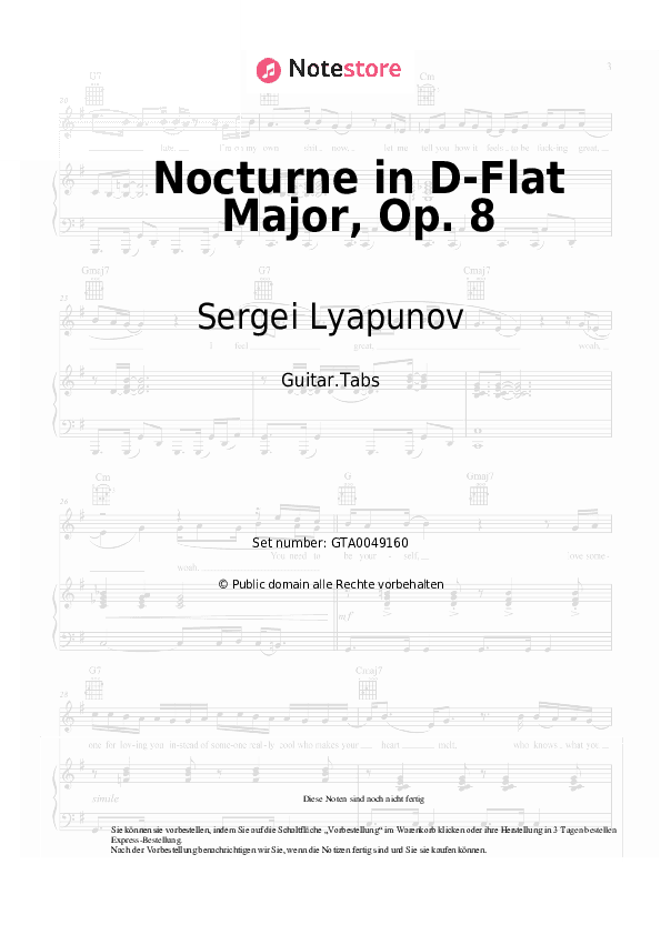 Tabs Sergei Lyapunov - Nocturne in D-Flat Major, Op. 8 - Gitarre.Tabs
