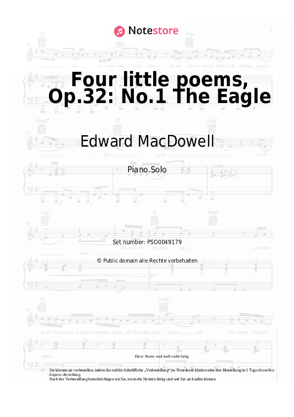 Noten Edward MacDowell - Four little poems, Op.32: No.1 The Eagle - Klavier.Solo
