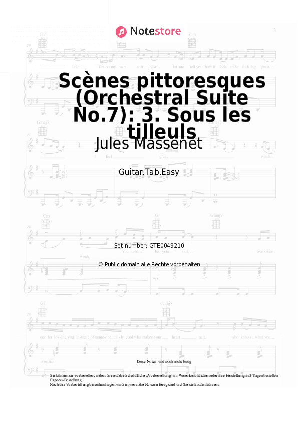 Einfache Tabs Jules Massenet - Scènes pittoresques (Orchestral Suite No.7): 3. Sous les tilleuls - Gitarre.Tabs.Easy
