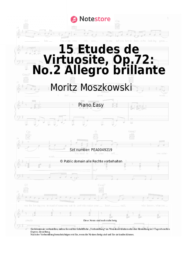 Einfache Noten Moritz Moszkowski - 15 Etudes de Virtuosite, Op.72: No.2 Allegro brillante - Klavier.Einfach