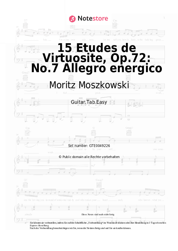 Einfache Tabs Moritz Moszkowski - 15 Etudes de Virtuosite, Op.72: No.7 Allegro energico - Gitarre.Tabs.Easy