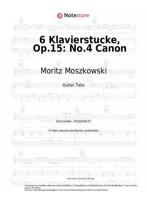 Tabs Moritz Moszkowski - 6 Klavierstucke, Op.15: No.4 Canon - Gitarre.Tabs