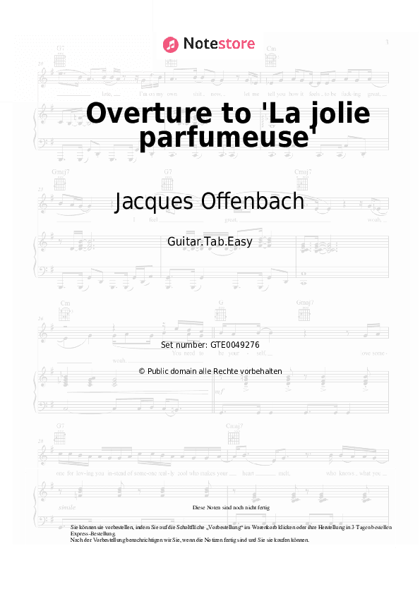 Einfache Tabs Jacques Offenbach - Overture to 'La jolie parfumeuse' - Gitarre.Tabs.Easy