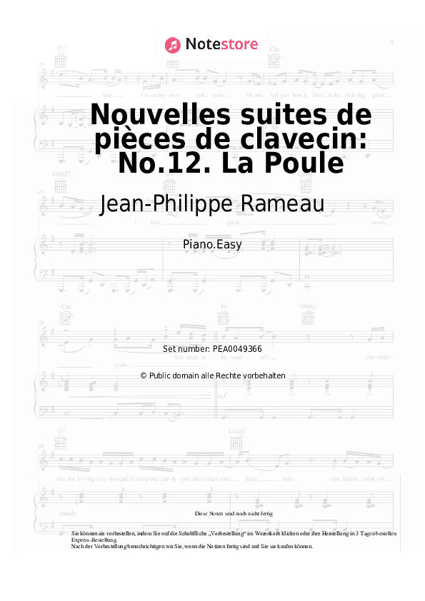 Einfache Noten Jean-Philippe Rameau - Nouvelles suites de pièces de clavecin: No.12. La Poule - Klavier.Einfach