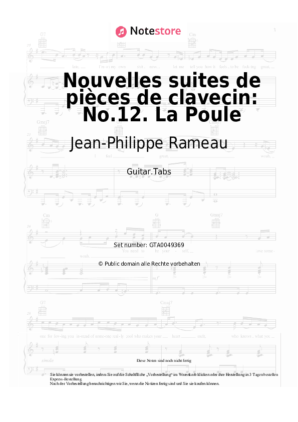 Tabs Jean-Philippe Rameau - Nouvelles suites de pièces de clavecin: No.12. La Poule - Gitarre.Tabs