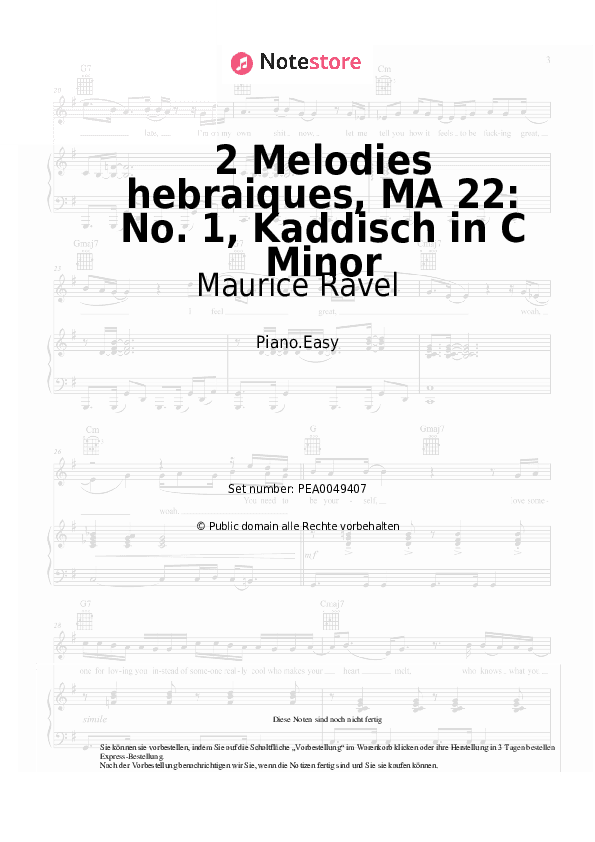 Einfache Noten Maurice Ravel - Deux Melodies hebraiques, MA 22: No. 1, Kaddisch in C Minor - Klavier.Einfach