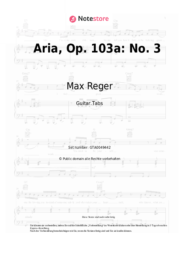 Tabs Max Reger - Aria, Op. 103a: No. 3 - Gitarre.Tabs