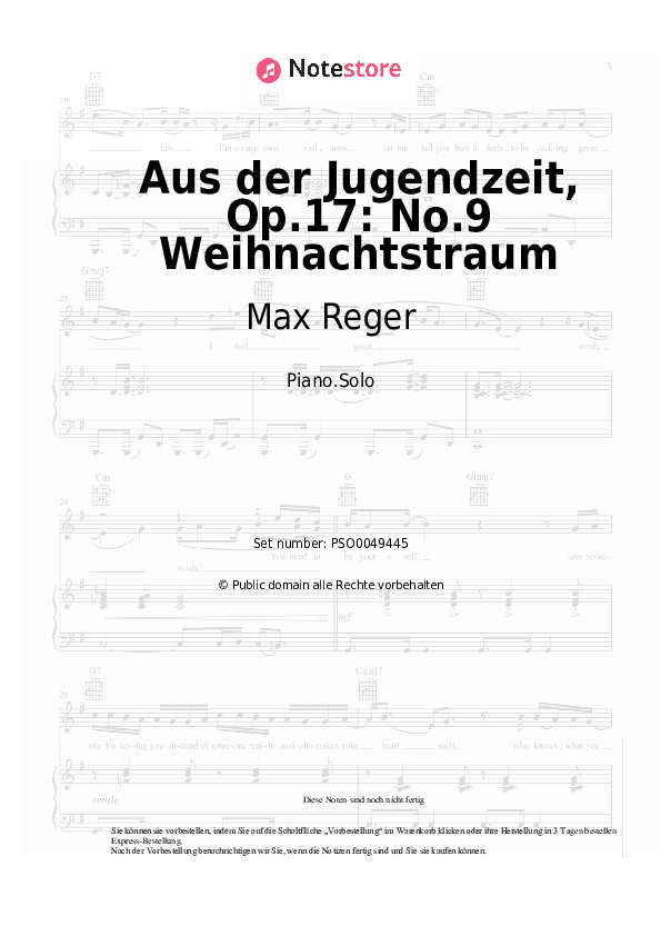 Noten Max Reger - Aus der Jugendzeit, Op.17: No.9 Weihnachtstraum - Klavier.Solo