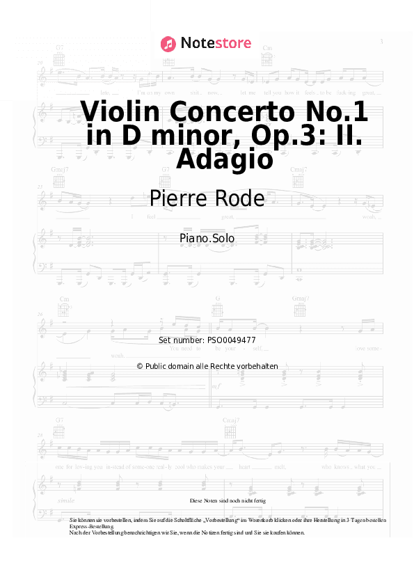 Noten Pierre Rode - Violin Concerto No.1 in D minor, Op.3: II. Adagio - Klavier.Solo