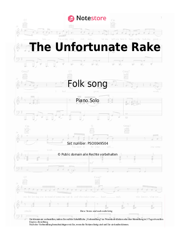 Noten Folk song - The Unfortunate Rake - Klavier.Solo