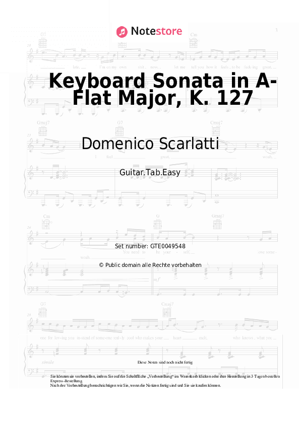 Einfache Tabs Domenico Scarlatti - Keyboard Sonata in A-Flat Major, K. 127 - Gitarre.Tabs.Easy