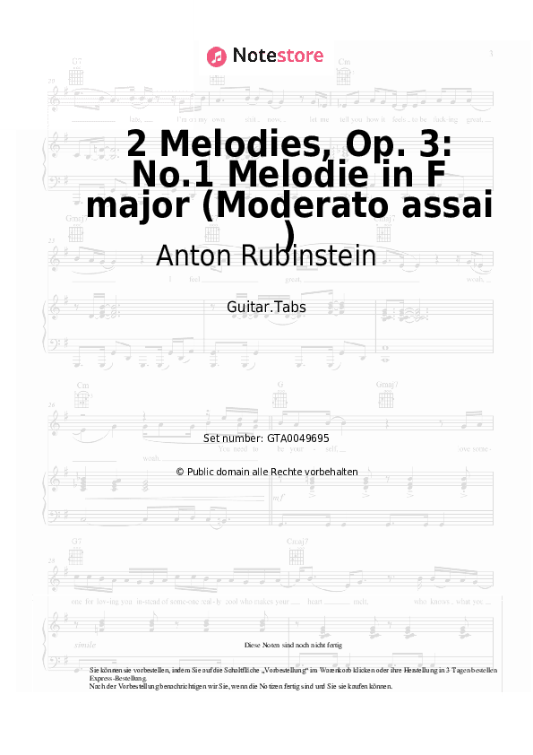 Tabs Anton Rubinstein - 2 Melodies, Op. 3: No.1 Melodie in F major (Moderato assai ) - Gitarre.Tabs
