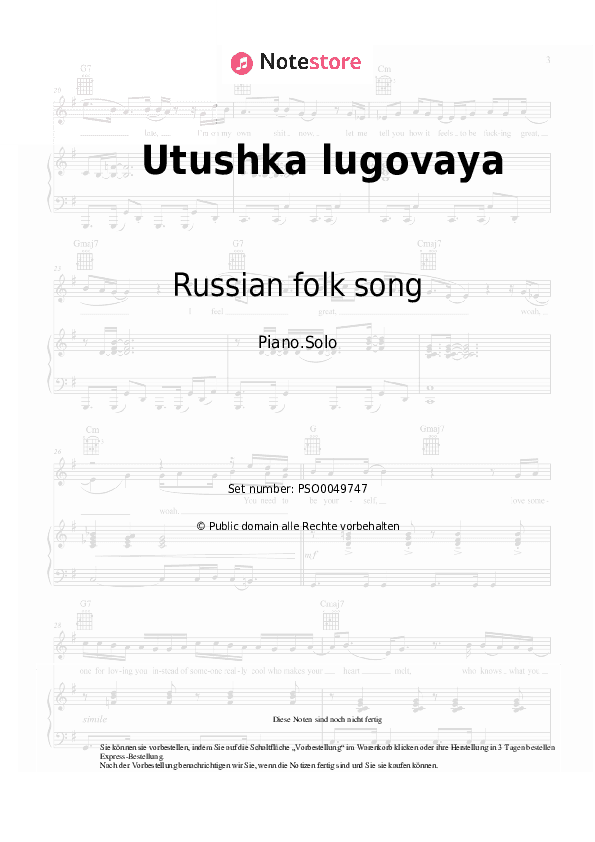 Noten Russian folk song - Utushka lugovaya - Klavier.Solo