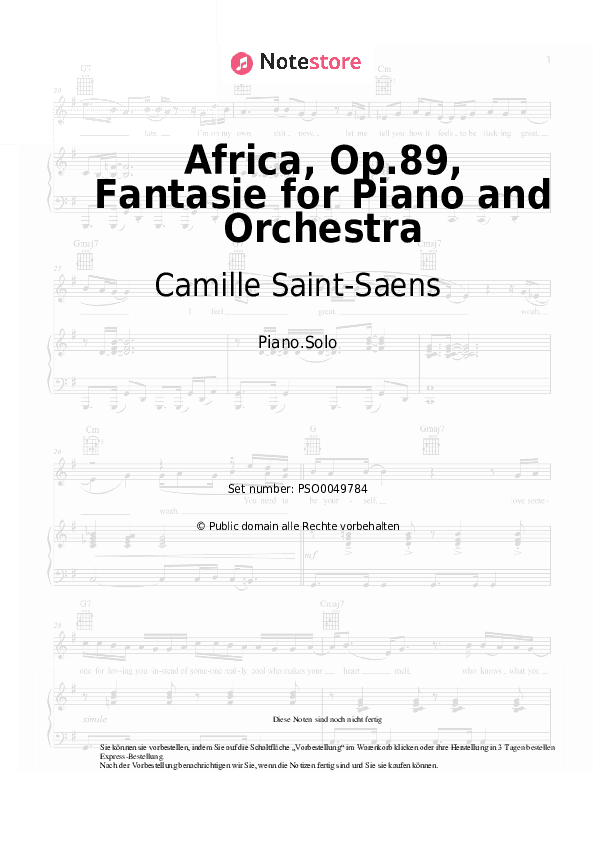 Noten Camille Saint-Saens - Africa, Op.89, Fantasie for Piano and Orchestra - Klavier.Solo