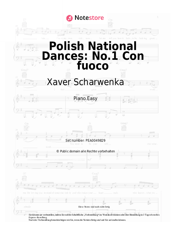 Einfache Noten Xaver Scharwenka - Polish National Dances, Op.3: No.1 Con fuoco (E-flat minor) - Klavier.Einfach